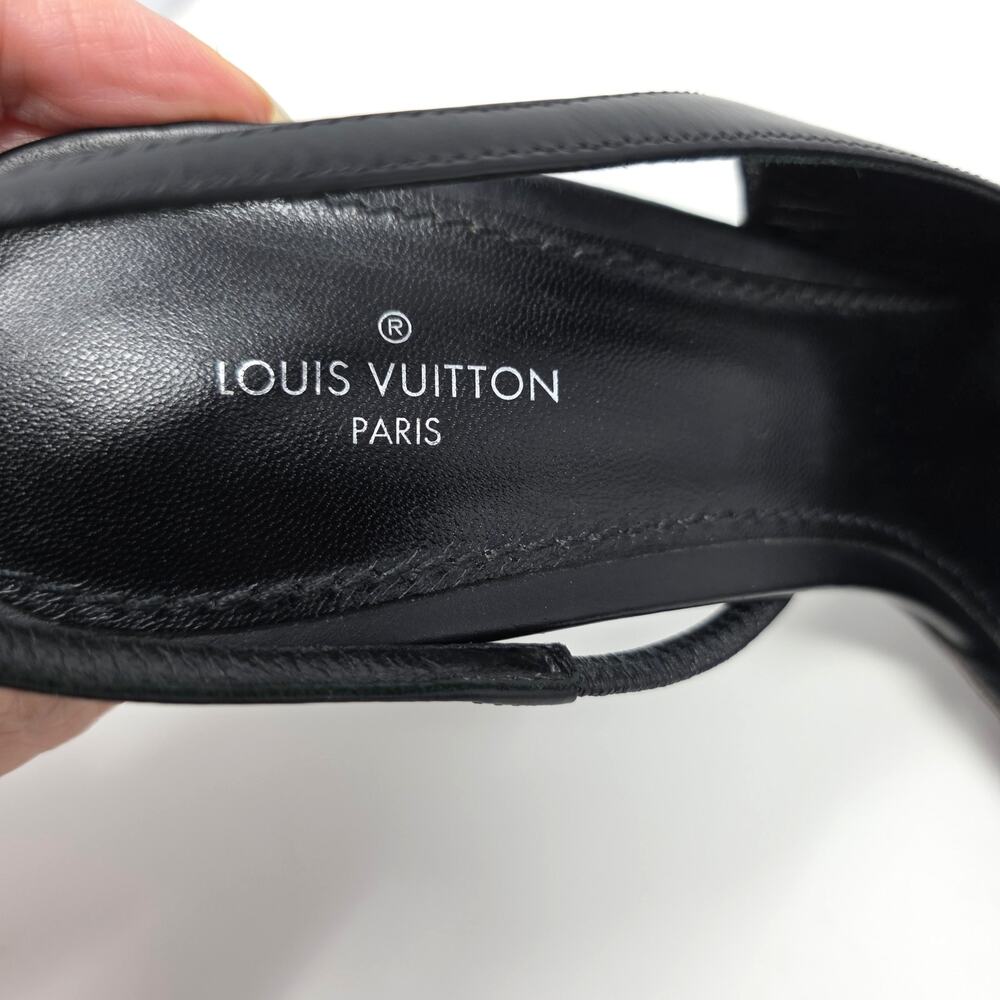 Louis Vuitton Monogram Slingback Pumps Cherie Pointed Toe Leather Heels 37.5 7.5 - Picture 9 of 11